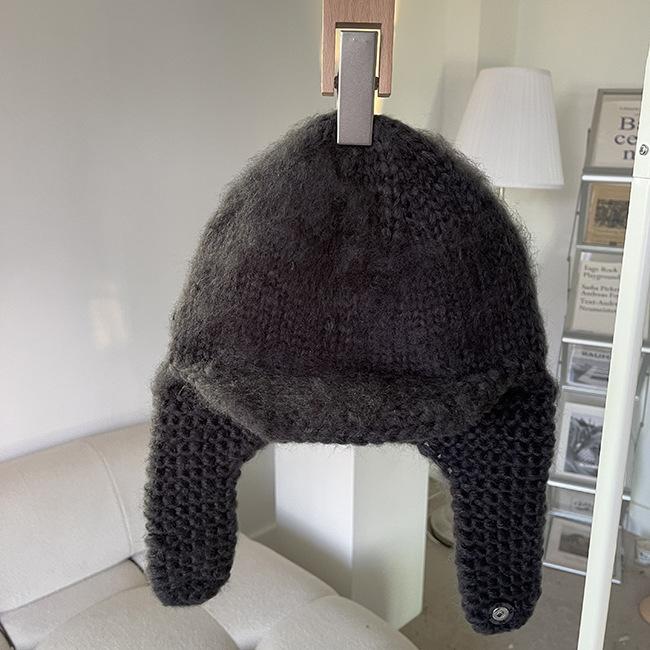 

Handmade Crochet Wool Hat for Women Korean Style Ear Protection Scarf Integrated Retro Knitted Head Hat Winter Warm Flying Hat M（56-58cm）