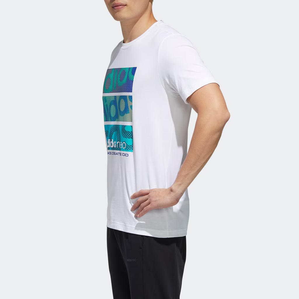 Adidas Neo Alphabet Print Sports Straight T-Shirt Men Tops White GJ8773