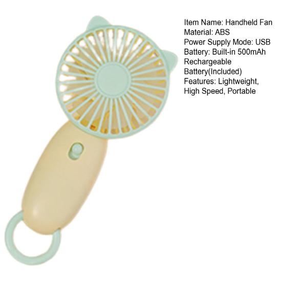 Animal Horn Mini Handheld Fan with Hanging Loop Speed Adjustable Cat Ears Cooling Fan Quiet Summer Travel Outdoor Portable Personal Fan