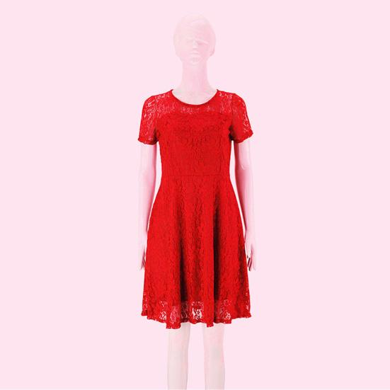 Women Summer Dress See-through Hollow Out Lace Short Sleeves Big Hem Dress-up Round Neck A-line Plus Size Prom Dress Women Clothes