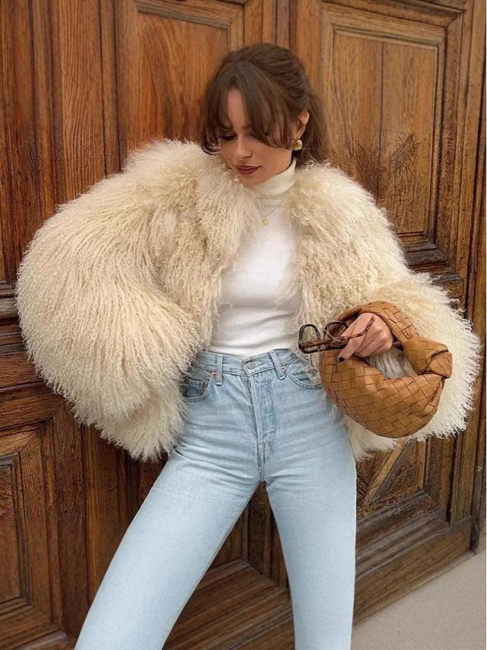 2024 Women's Elegant Solid Color Fur Coat: European & American Style, Long-Sleeved, Winter Warmth