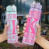 1PC Repeated Name Text Pattern 750ml Color Plastic Sports Water Bottle Leakproof Flip Straw Lid Suitable for Sports Office Home Use