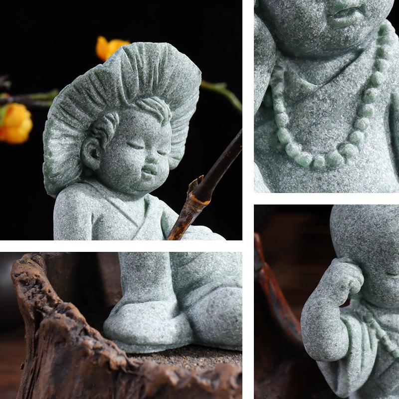 Blauer Sandstein Mini Mönch Skulptur, Desktop Dekoration für Wohnzimmer, Bücherregal, Eingang und Heimdekor