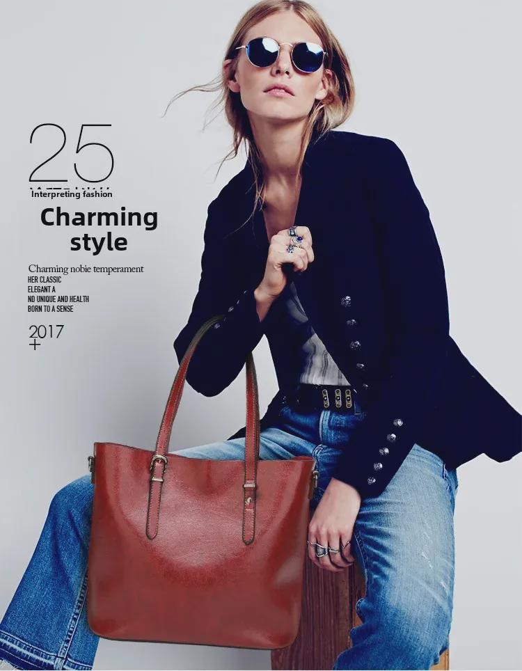 Trendy 2025 Retro Waxed Patent Leather Shoulder Tote for Women