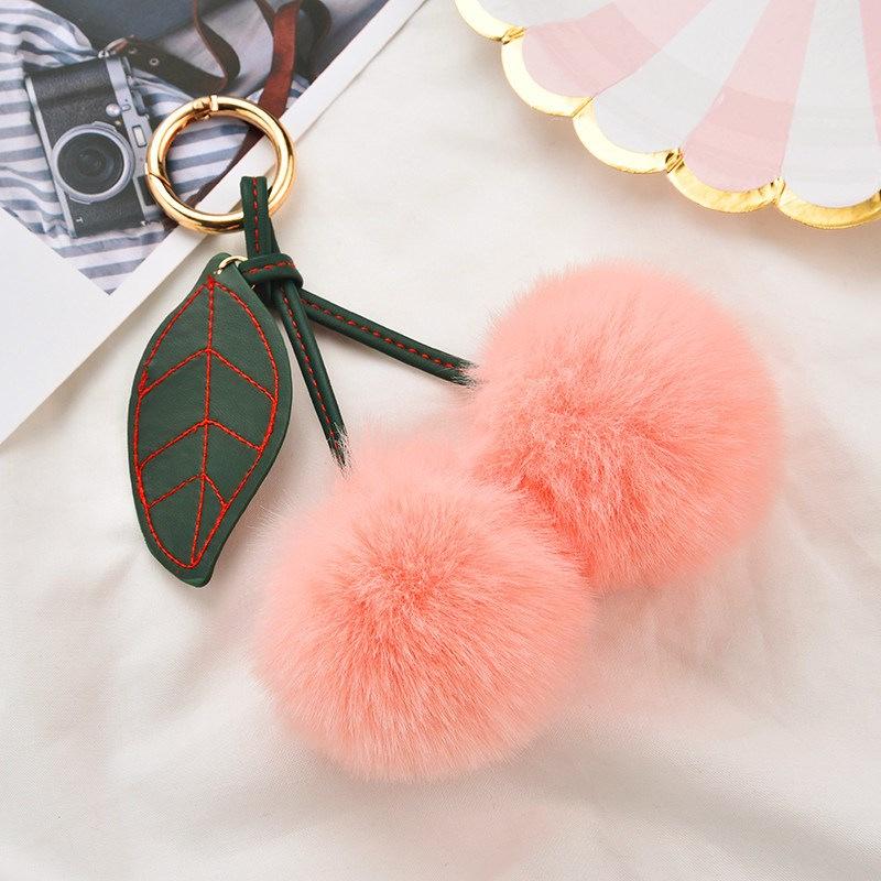 Plush Cherry Faux Mink Fur Keychain & Bag Charm