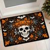 Halloween Skull Pumpkin Maple Leaf Bat Spider Web Flannel Doormat, Non-Slip Entryway Mat for Home Use