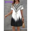 Vintage Black White Checkered Pattern Print Womens Dress New Summer Casual A-Line Dress Women Short Sleeve Loose Mini Dress