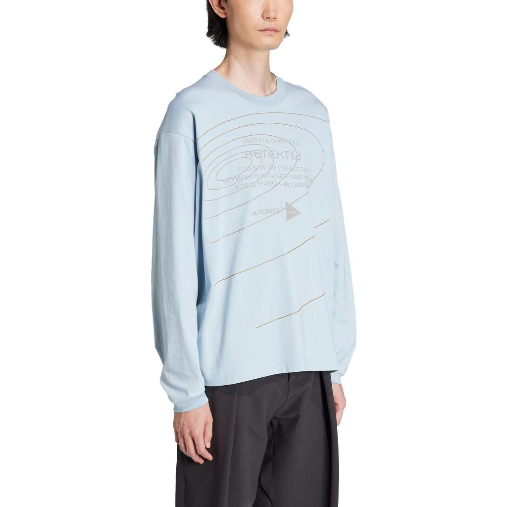 Adidas Terrex X And Wander Collaboration FW23 Pattern Printed Outdoor Sports Crew Neck Long Sleeve T-Shirt Unisex Tops Light-Blue HZ0671