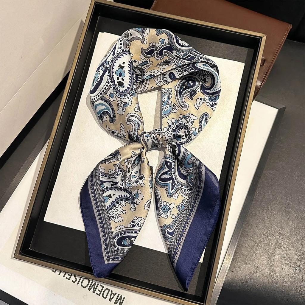 New Paisley Print Silk Scarf For Women Square Hijab Soft Neck Tie Female Fashion Decoration Silk Headscarf 70*70Cm Kerchief