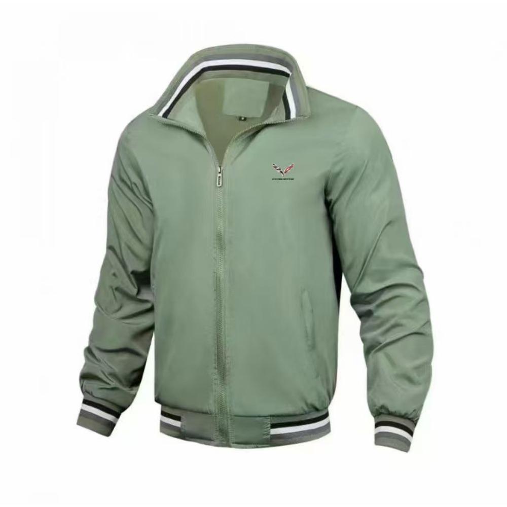 Men s Spring and Autumn Corvette Logo Standing Collar Jacket M светло-зеленый