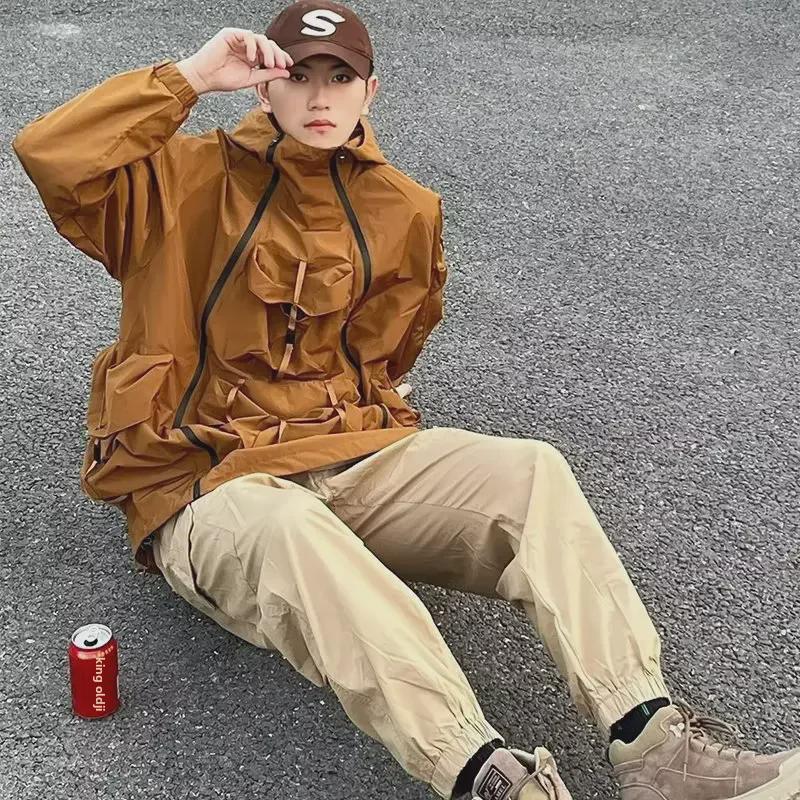 Men's Trendy Waterproof Multi-Pocket American Hip-Hop Jacket for Outdoor Camping and Mountaineering - Spring/Autumn