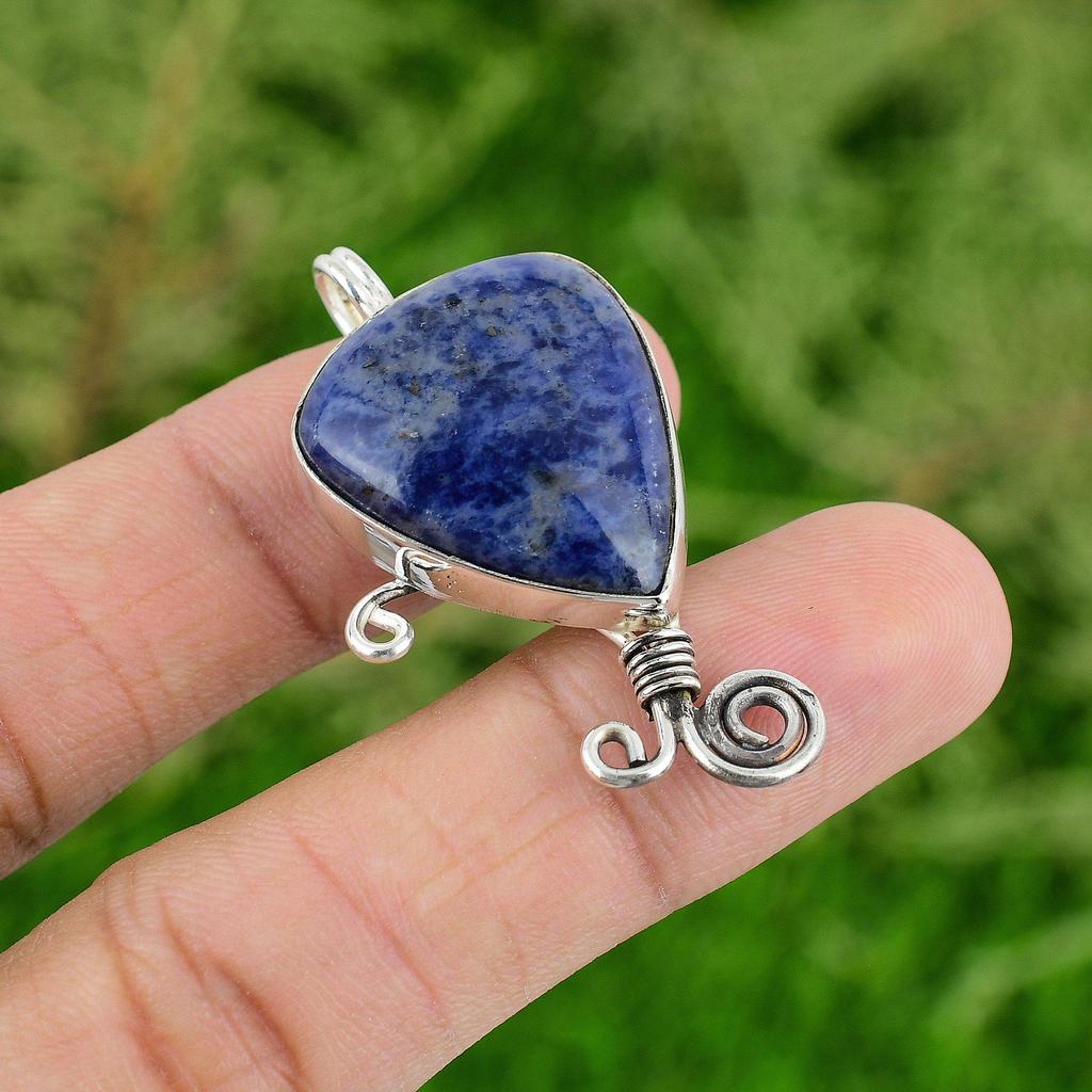 Daughters Day Deal 925 Sterling Silver Sodalite Stone Bezel Boho Pendant Jewelry