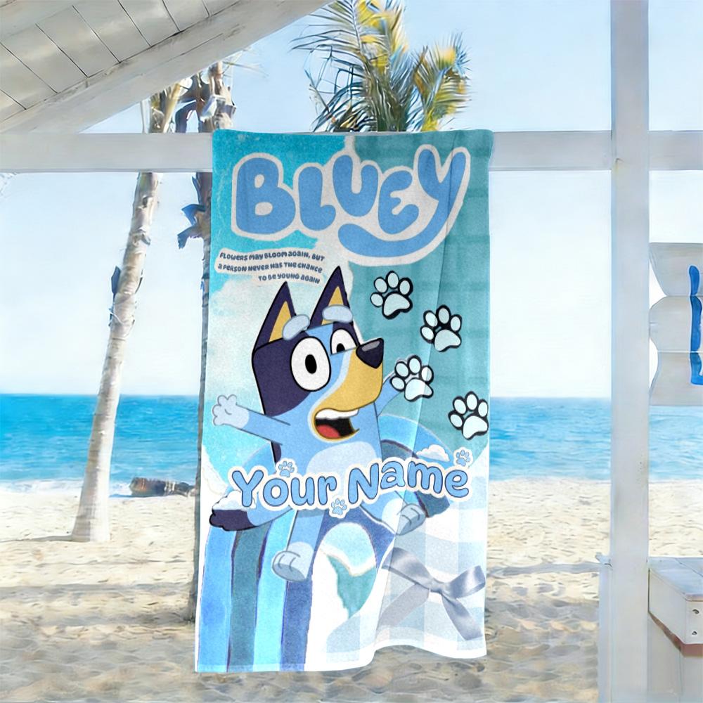 Bluey Personalized Text Beach Towel Quick-Dry Soft Microfiber Suitable for Sports Travel Swimming Yoga Bathroom Beach And Pool