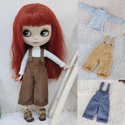 Fashion Corduroy Overalls T-shirt Cute DIY Acssories Doll Trousers Mini Wide Leg Pants for Azone Ob24 Dolls For Blythe Dolls