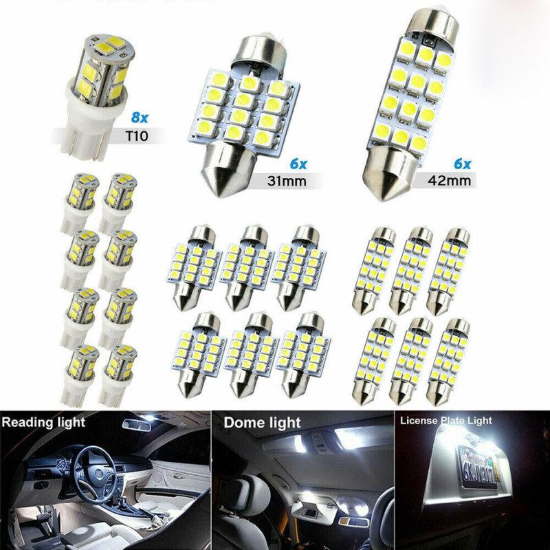 

20 шт. Комплект светодиодных ламп для интерьера DC12V 3W 150LM 6500K Светодиодные лампы высокой яркости T10 31MM 42MM