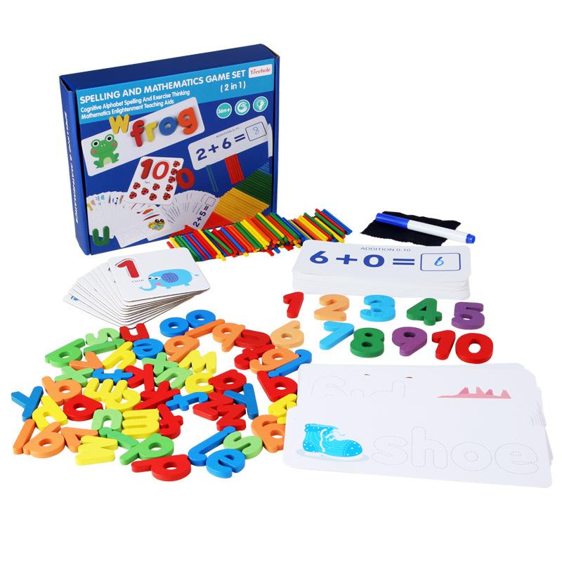 Wooden Kids Two In One Word Spelling Number Learning Early Educational Toy 1 set