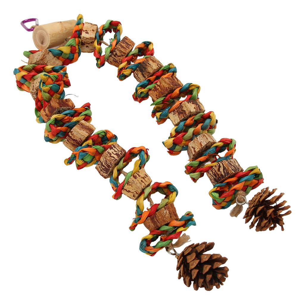 Parrot Chewing Toy Beak Grinding Safe Log Nut Pine Cone Corn Leaf Hanging Bird Cage Toys for Medium Large Birds Colorful