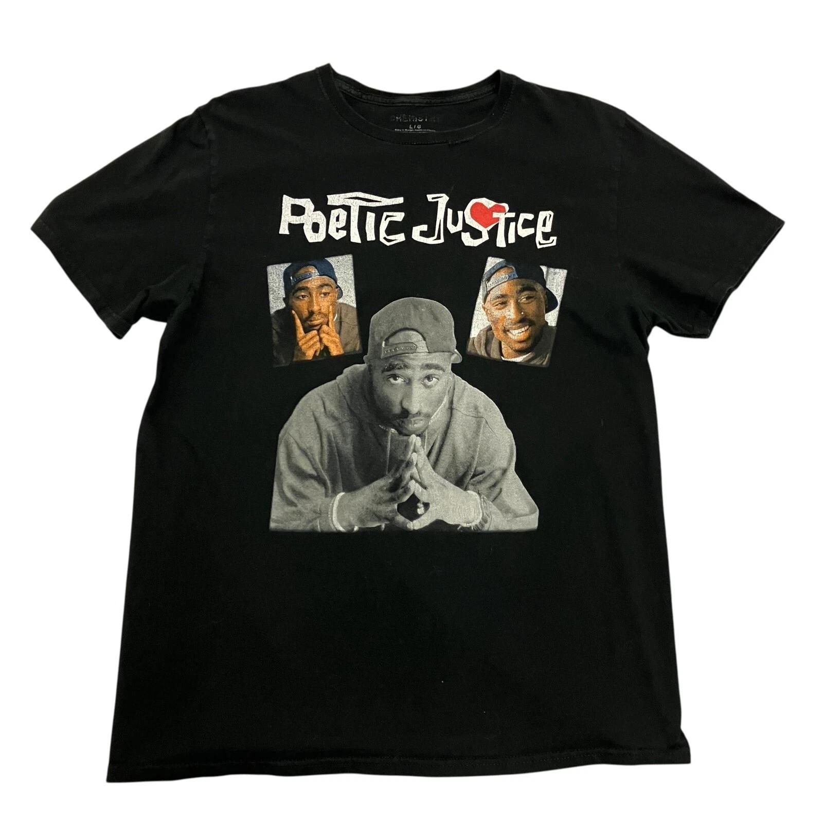 2Pac Tupac Poetic Justice T-Shirt Mens Large Black Hip Hop Rap Short Sleeve S