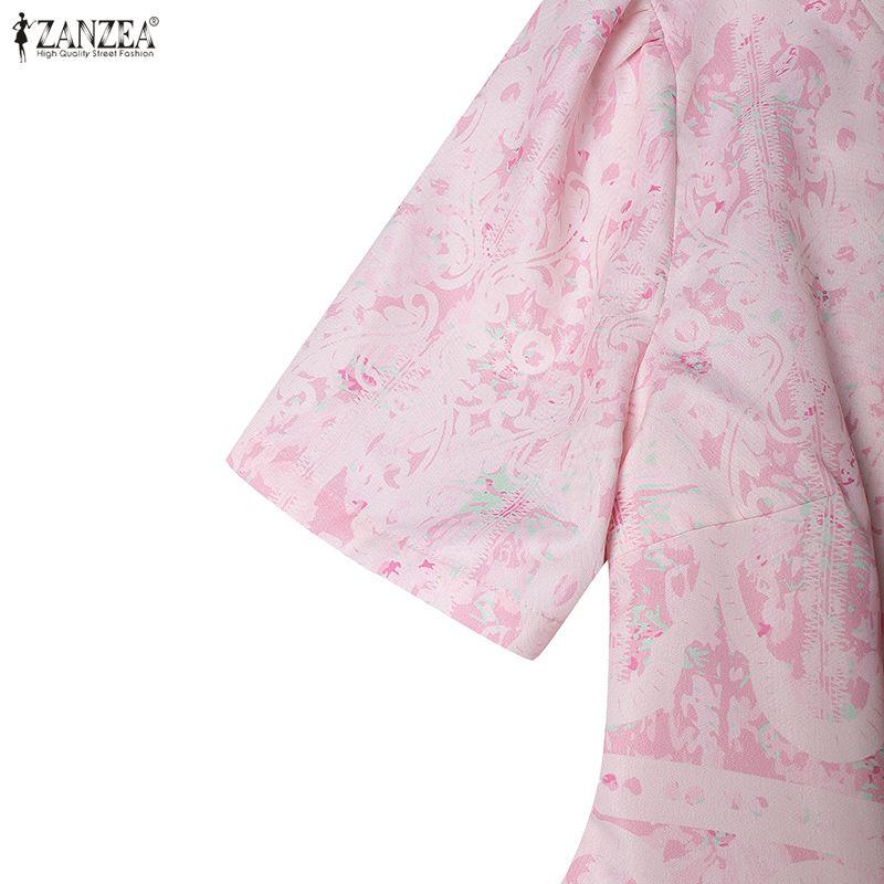 ZANZEA Women Elegant Print Casual V-Neck Summer Short Sleeve Dress