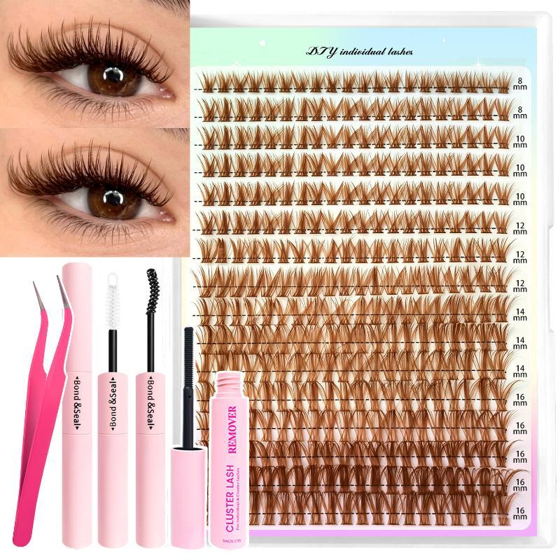 Brown DIY Lash Cluster Kit Soft Fluffy Warm-Toned False Lashes Match Light Brown Hair for Cosplay