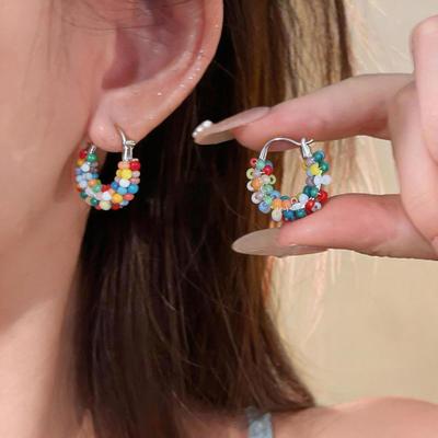 Elegant Geometric Beaded Hoop Earrings - Candy Color, Simple, Fashionable for Women