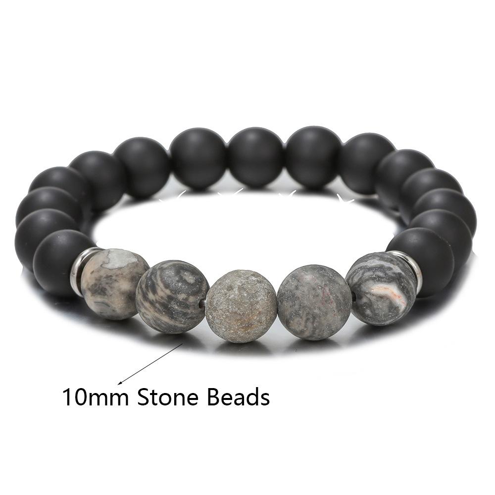 Handmade Natural Volcanic Stone Snowflake Stone Bead Bracelet Men's Retro 10/8mm Elastic Bead Couple Bracelet