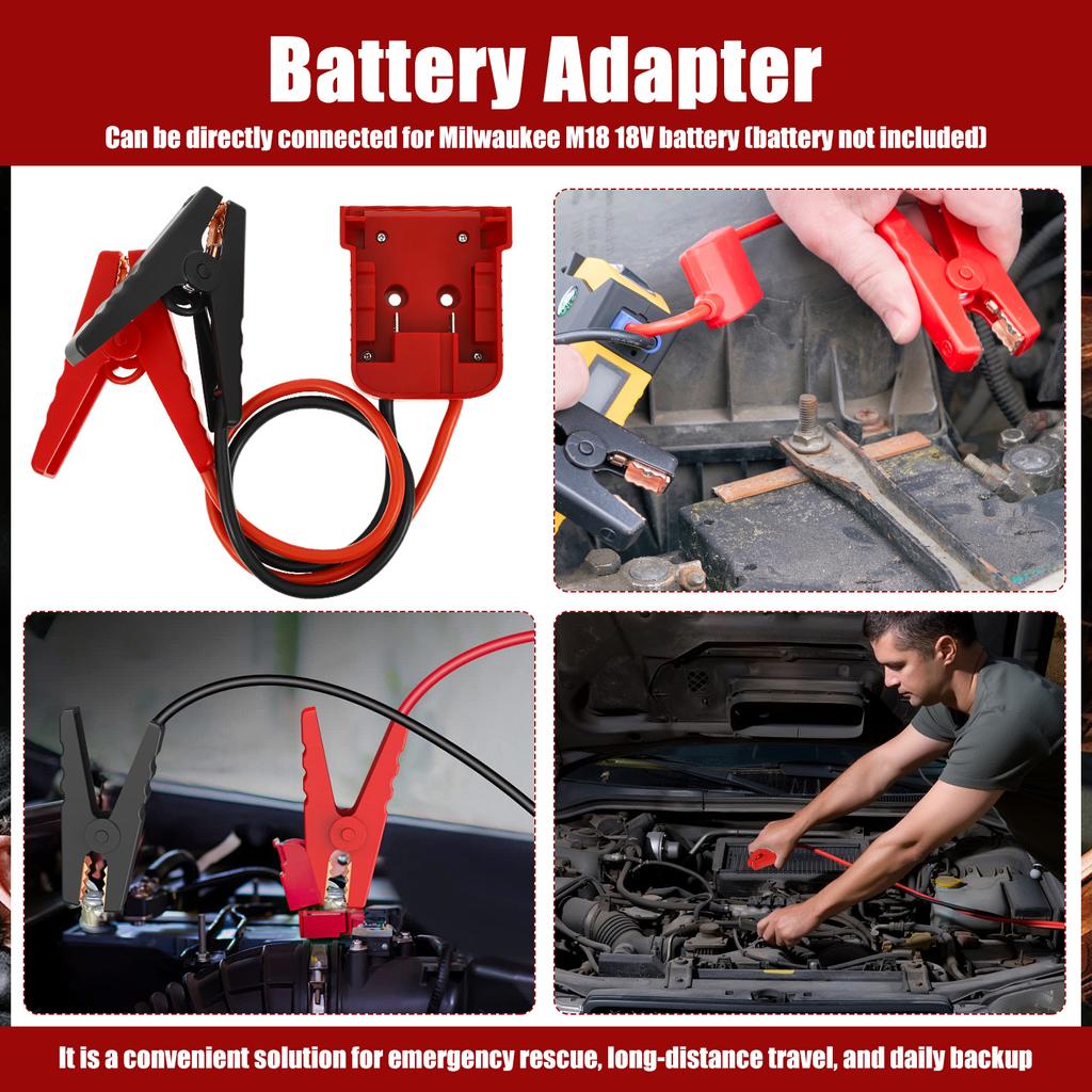 Battery Jumper Cable with Alligator Clips for M18 18V Battery 2 FT Safe Automotive Jumper Starter Booster Wire for Car Motorcycl