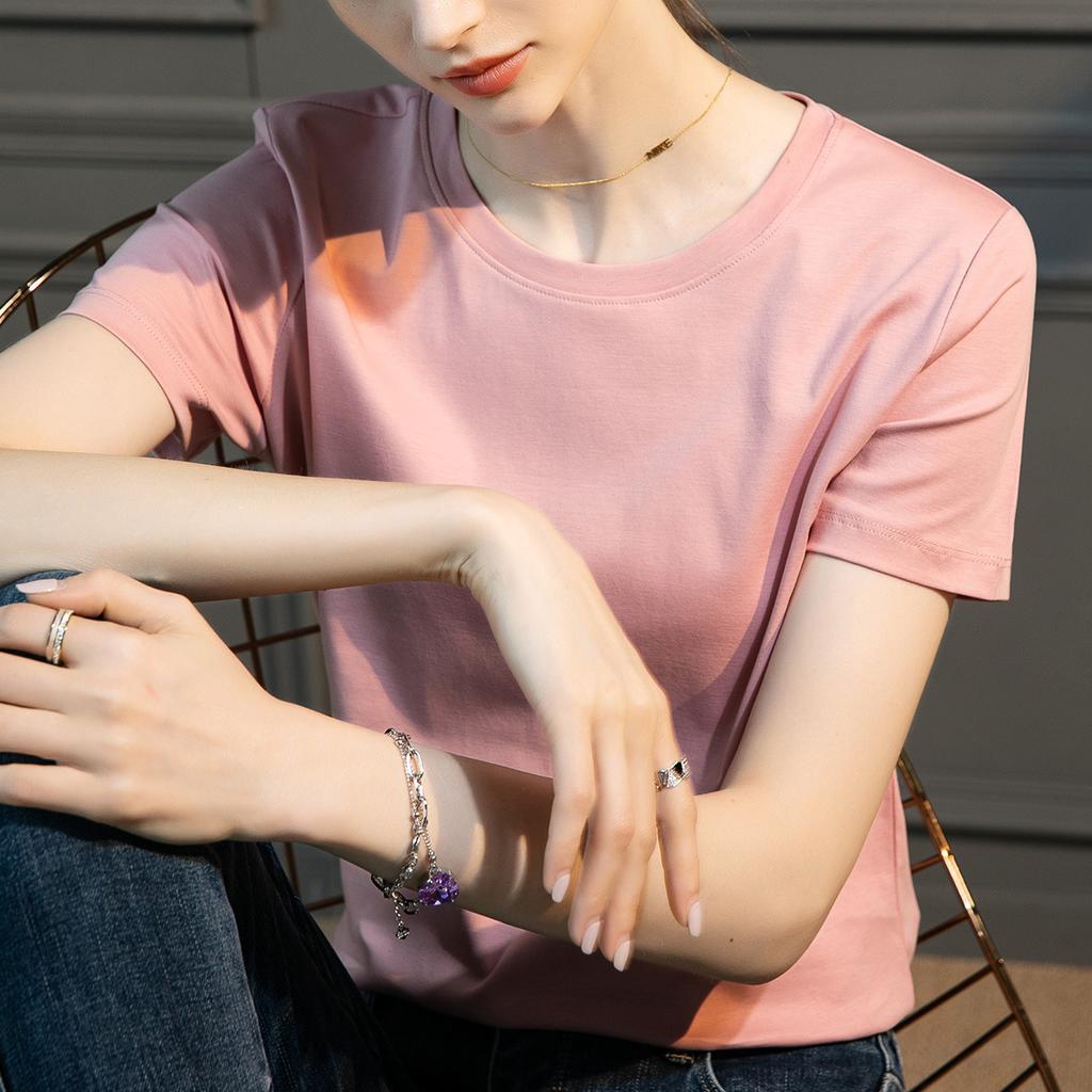 Dámské luxusní tričko s krátkým rukávem a kulatým výstřihem, jednobarevné, s polovičními rukávy a spodním dílem