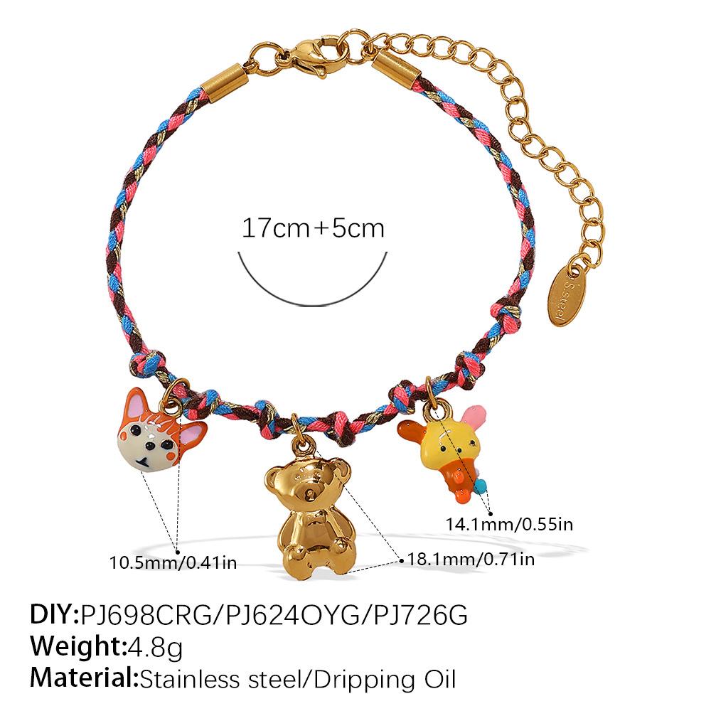 Fashion Creative Simple Color Rope DIY Pendant Bracelet Stainless Steel Gold-plated Love Pendant Necklace Jewelry Women