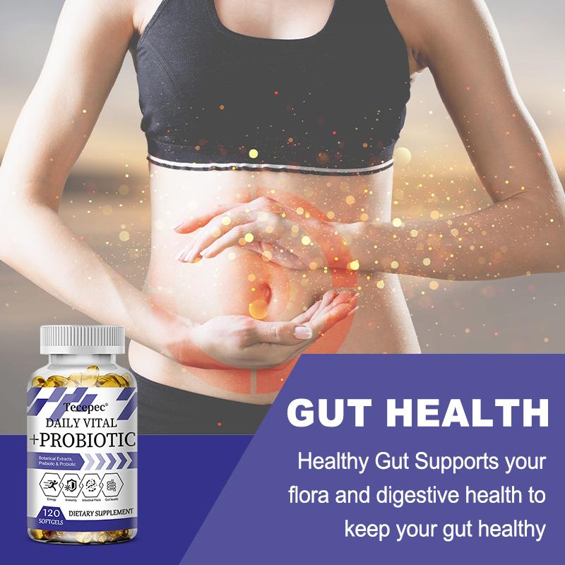 Tägliche Vitalität + Probiotika, enthält Pflanzenextrakte, Präbiotika und probiotische Kapseln, 120 Kapseln.