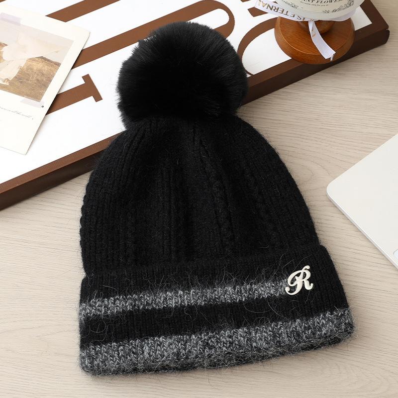 Autumn and Winter Women's Velvet Knitted Wool Hat Outdoor Travel Windproof Warm Hat Cycling Cold Ear Hat