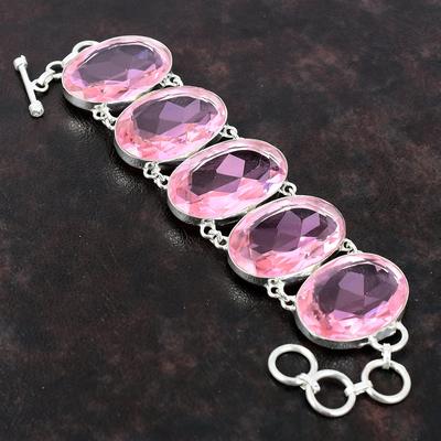 Pulsera de kunzita rosa facetada, joyería hecha a mano, pulsera de plata de ley 925, joyería de piedras preciosas originales, pulsera de cadena ajustable, regalo para mamá