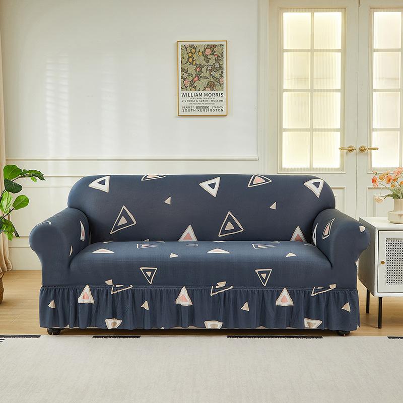 Full Wrap Stretch Milk Silk Sofa Cover Anti-Slip Skirt Style Sofa Protector Nordic Home Furniture Elastic Fitted Sofa Cover