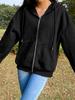 Women's Autumn 2025 Solid Color Fleece-Lined Hooded Jacket - Long Sleeve, Loose Fit, Streetwear Zipper Top