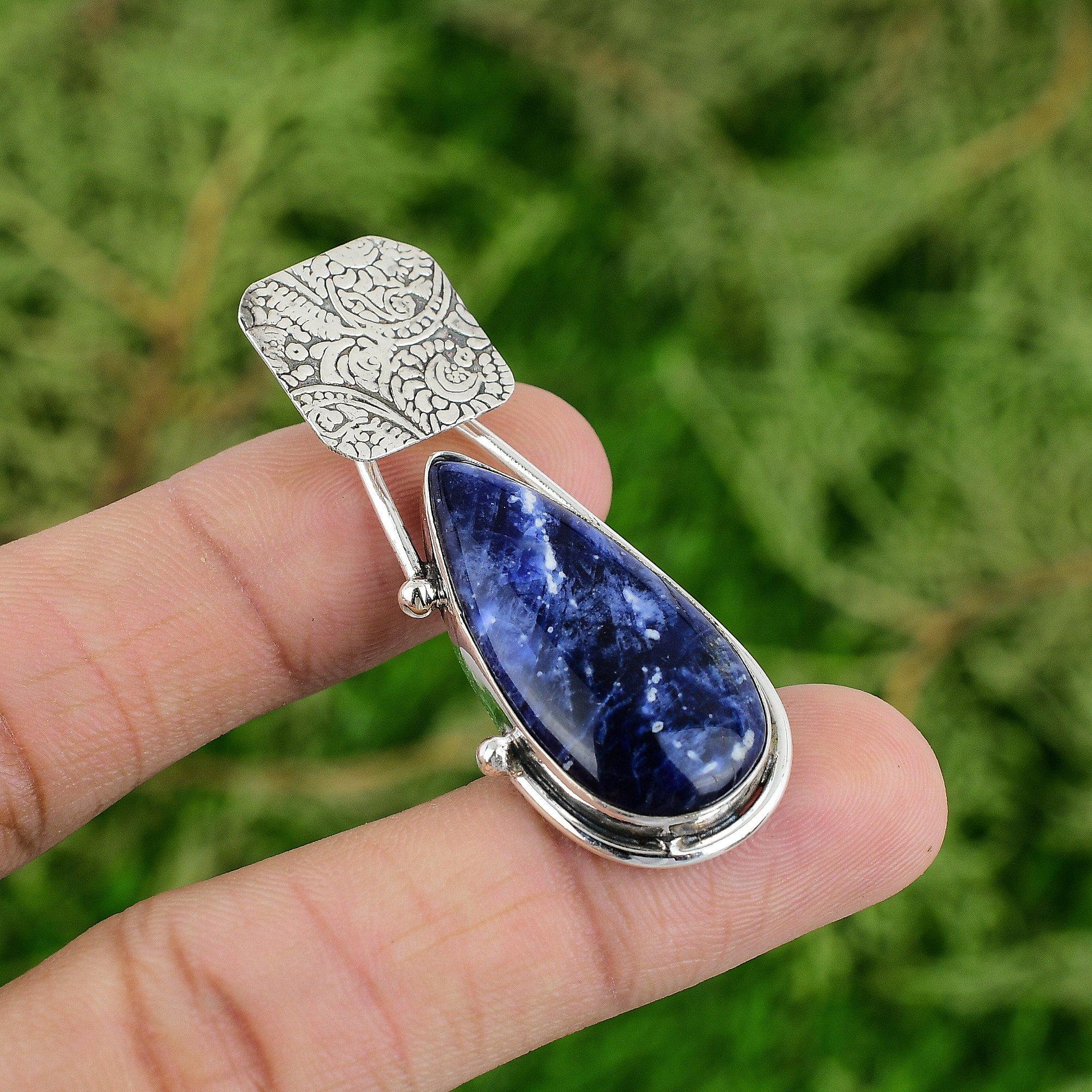 

Daughters Day Deal Sterling Silver Pear Sodalite Stone Elegant Wife New Pendant