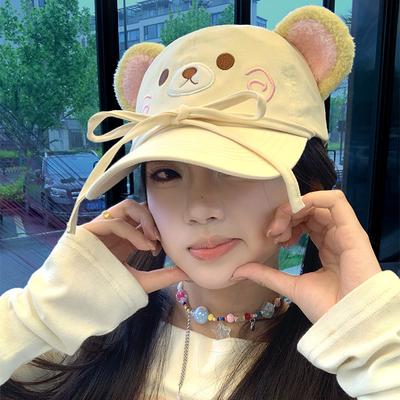 Cute Bow Bear Baseball Cap Female Spring Summer 2025 Japanese Cartoon Hat Showing Face Small Cap