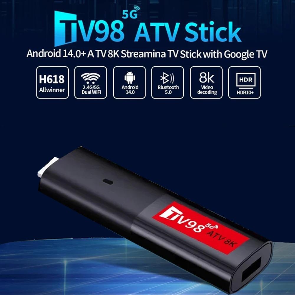 8K ATV Smart TV Stick Android 14.0 Bluetooth 5.0 WiFi 6 Allwinner H618 Quad Core Cortex A53 Network Media Player Balso nuotolinio valdymo išmaniojo TV dėžutė