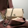 Calvin Klein Simple Metal Letter Commuting Flip Chain Crossbody Saddle Bag Synthetic Material Shoulder Bag Women's Space Black UB1-space black