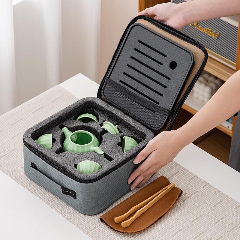 Kreatives Geschenkset, Reise-Keramik-Teeset, eine Kanne und vier Tassen, tragbar, Firma, Mondfest, um Mitarbeitern Geschenke zu schicken