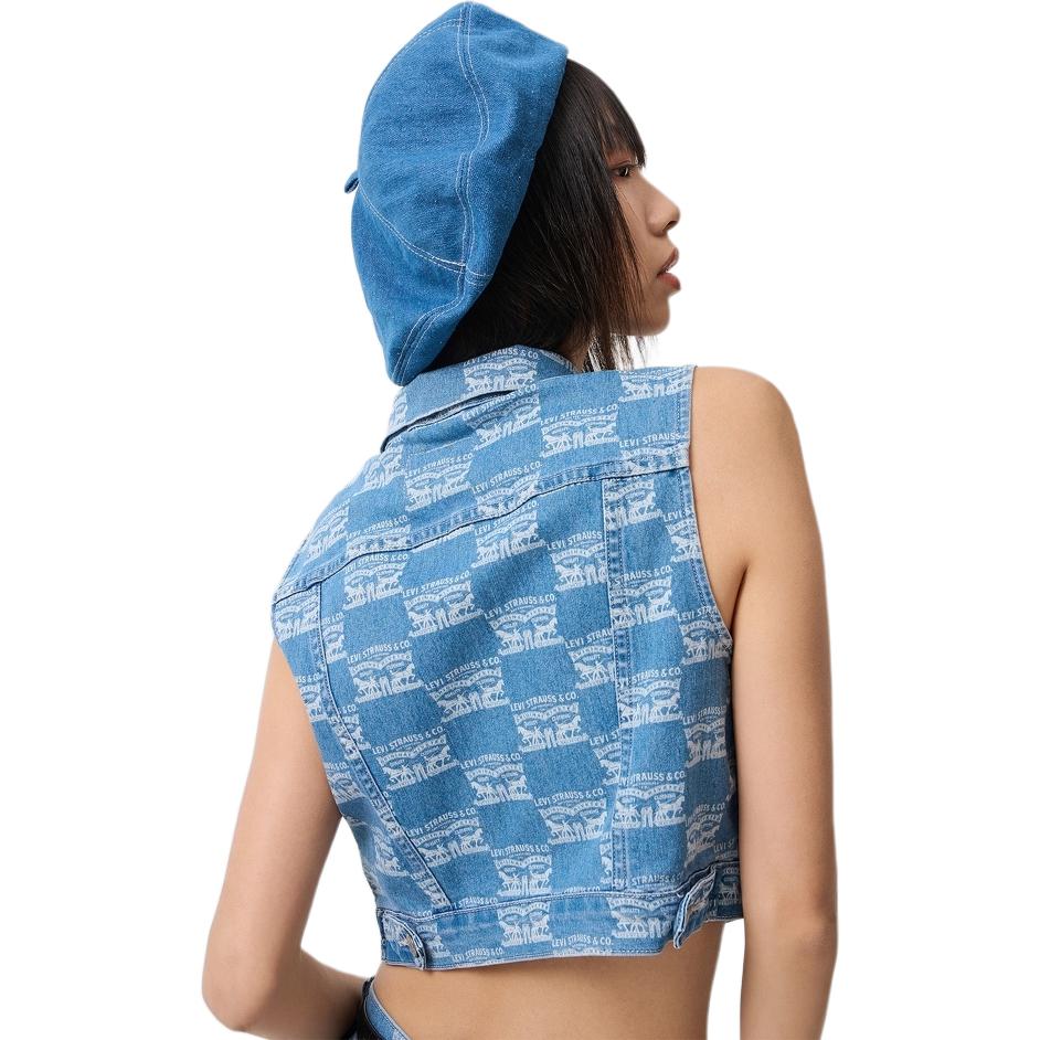 Levis Color Blocked Collared Comfortable Casual Denim Vest Women Vests Light-Blue 000B3-0001