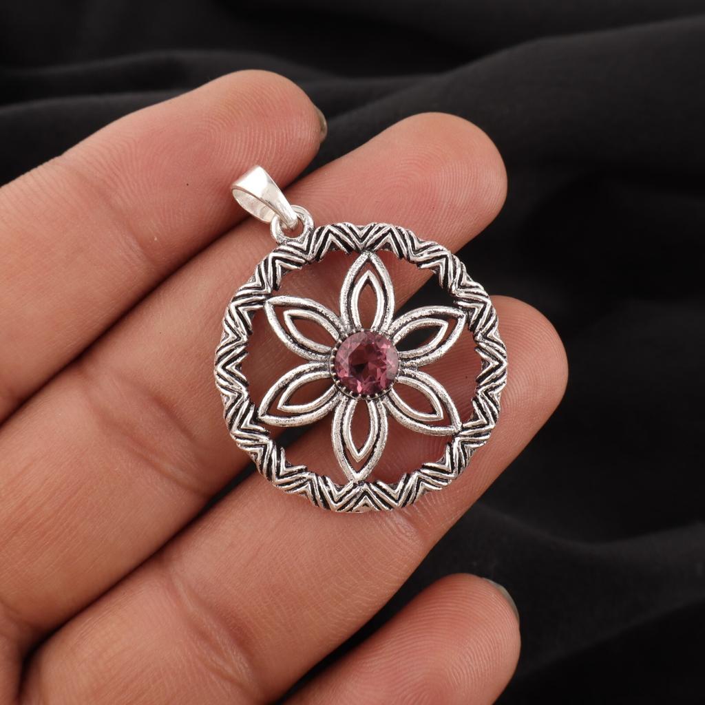 Natural Rhodolite Gemstone 925 Sterling Silver Partywear Jewelry Pendant 1.48" CP-29-7