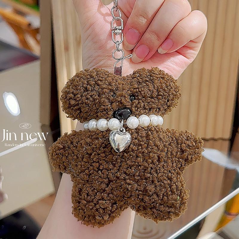 Bear Teddy Jinnew Plush Pendant Pearl Necklace Heart Shaped Design For Bag Decor