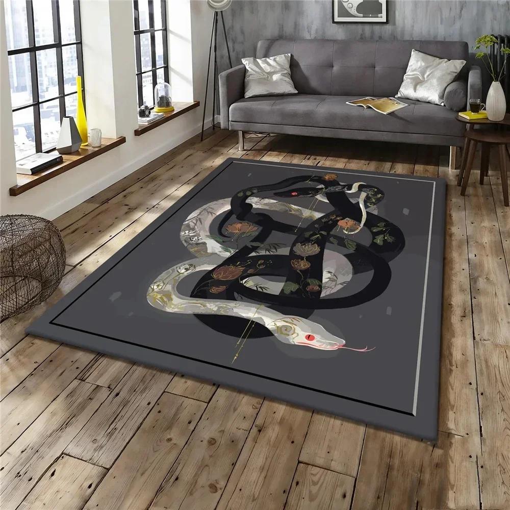 Teppiche mit Schlangen-Tiermuster Teppiche mit Schlangenmuster Klassischer Gothic-Teppich Rutschfester Waschbarer Bodenteppich für Wohnzimmer Schlafzimmer