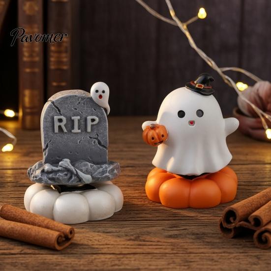 Holiday Home Accents 2Pcs Halloween Rotating Tombstone/Pumpkin/Ghost/Skull Figurine, Funny Desktop Toy, 360 Gift for Kids Degree Swivel Ornaments