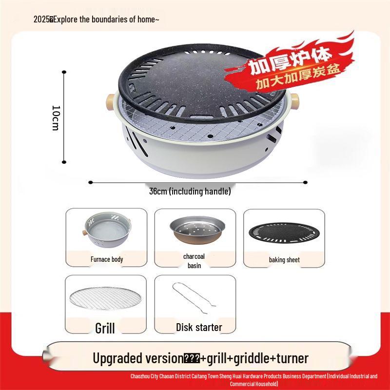 Round Charcoal Grill and Roaster for Outdoor Camping and Home Use