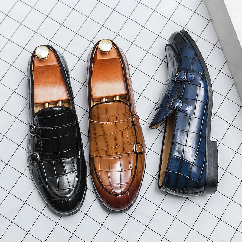 Men's Plus Size Leather Monk Loafers: Double-Stitched, Casual, Sizes 38-48, Perfect for Weddings