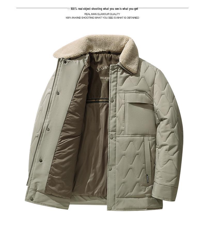 Men's Winter Cotton Jacket with Detachable Fur Collar - Warm, Versatile, Dad's Casual Wear for Cold Weather