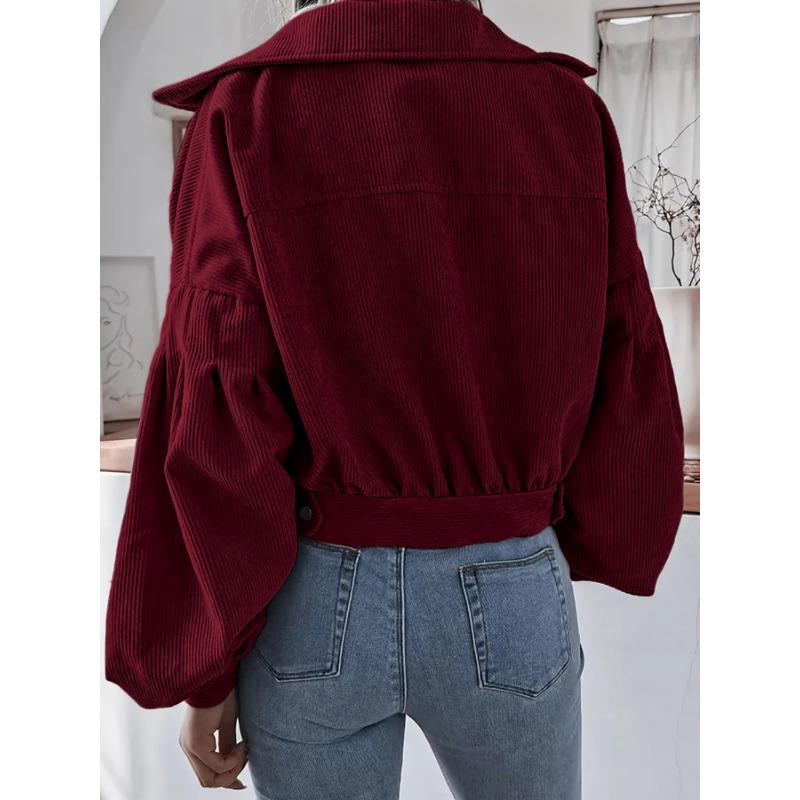 Women Loose Lantern Long Sleeve Corduroy Casual Short Jacket Outerwear