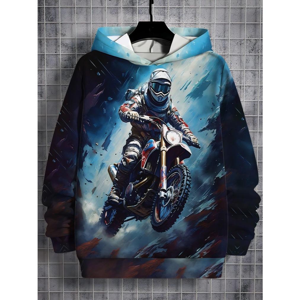 3D printed extreme motorcycle pattern hooded sweatshirt children's clothing, perfect gift