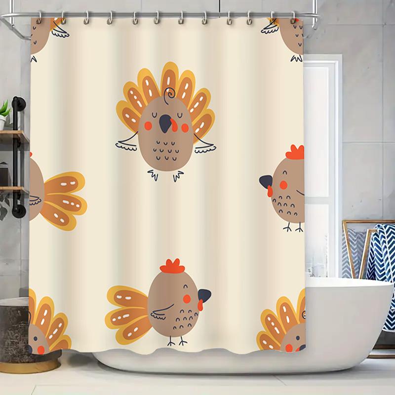

Turkey Shower Curtain Cute Chicken Bath Decor With Thanksgiving Birds Pattern Washable Fabric 72 X 78 Inches For Bathroom Durabl W60H190(CM)-1 Pcs